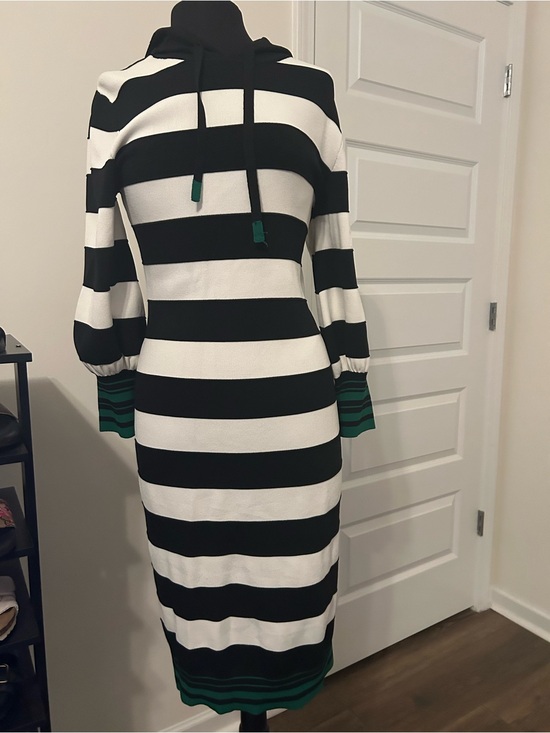 Gabrielle Union Dresses & Skirts - NY & Company Sz L Black & White Striped Hooded Midi Dress with Green Trim